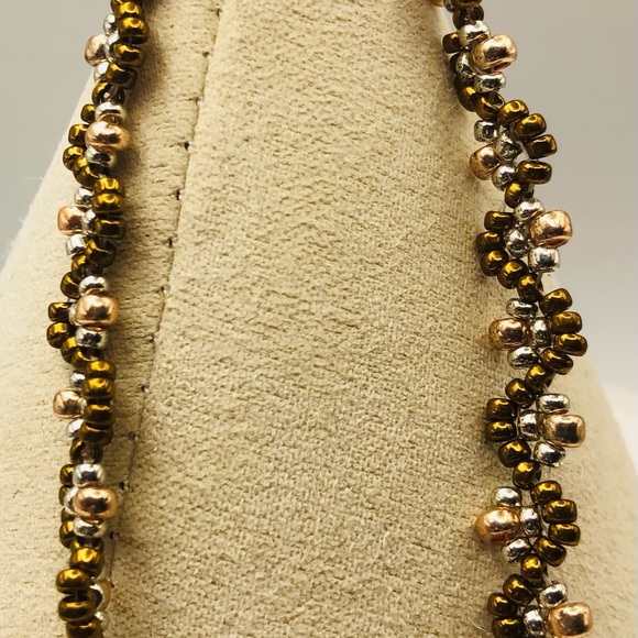 Silver Brown Beaded Bracelet Copper Accents Fashion minimalist NEW - Picture 4 of 5